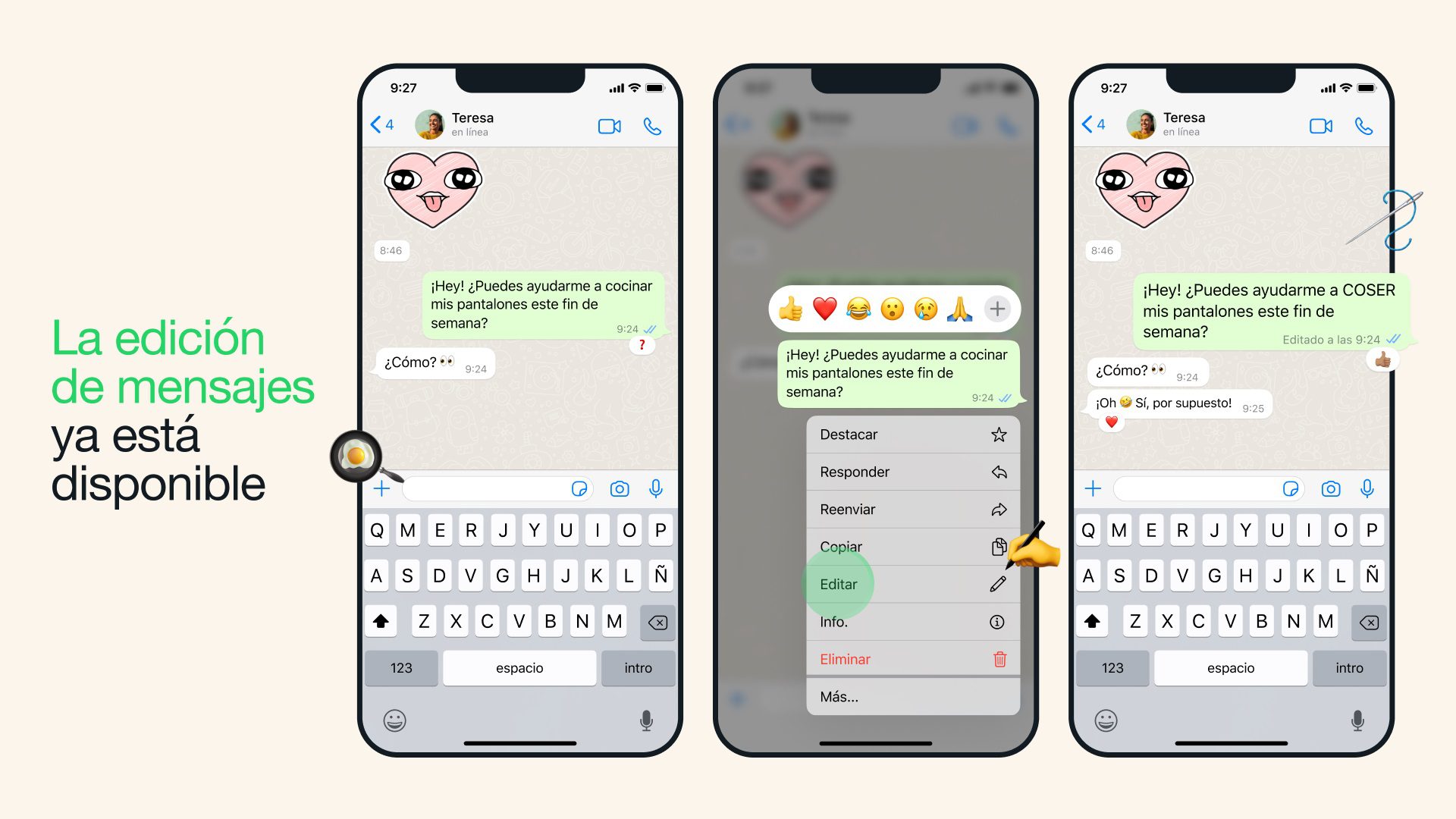 editar mensajes de WhatsApp
