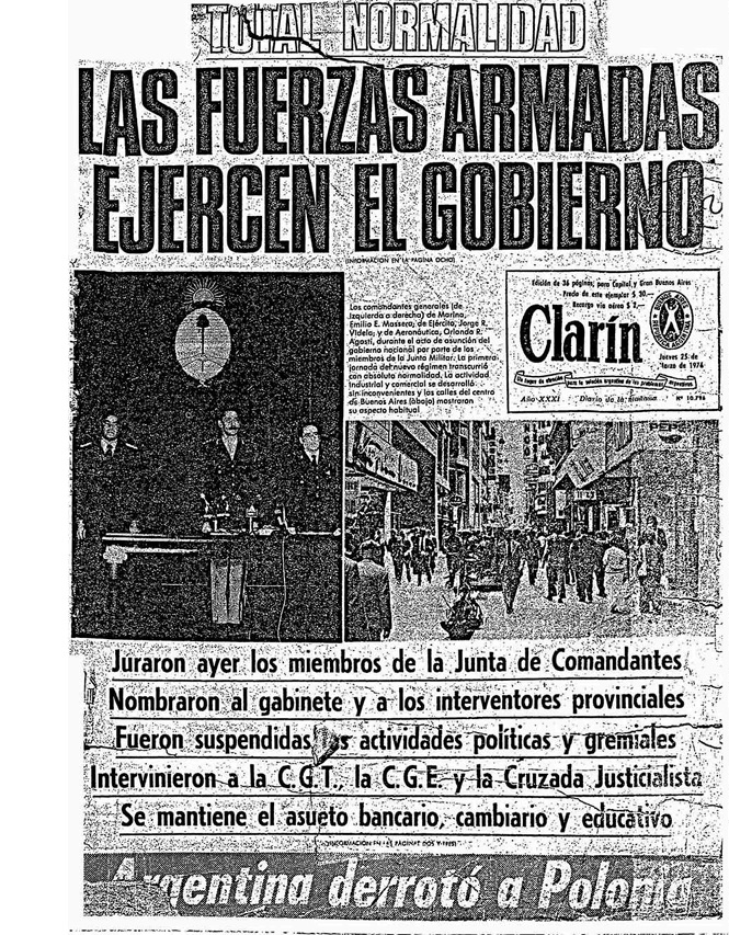 Tapa de Clarín 25 de marzo de 1976.